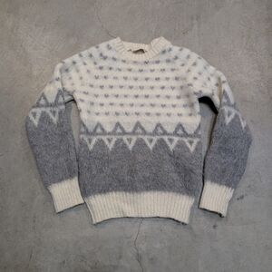 Icelandic Wool Sweater Women's L Patterned Geometric Gray Beige